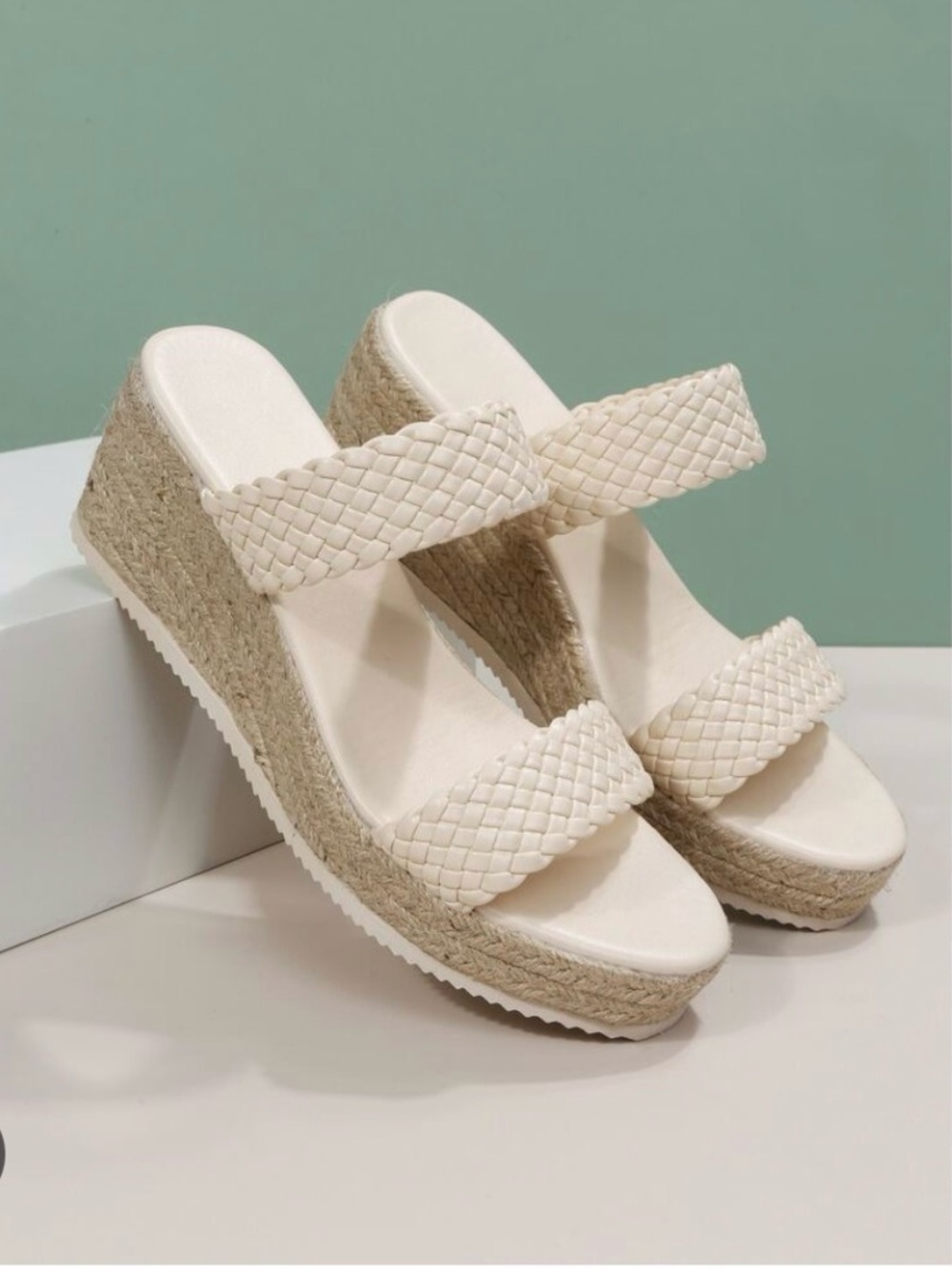 Women's Cream Woven Wedge Sandals